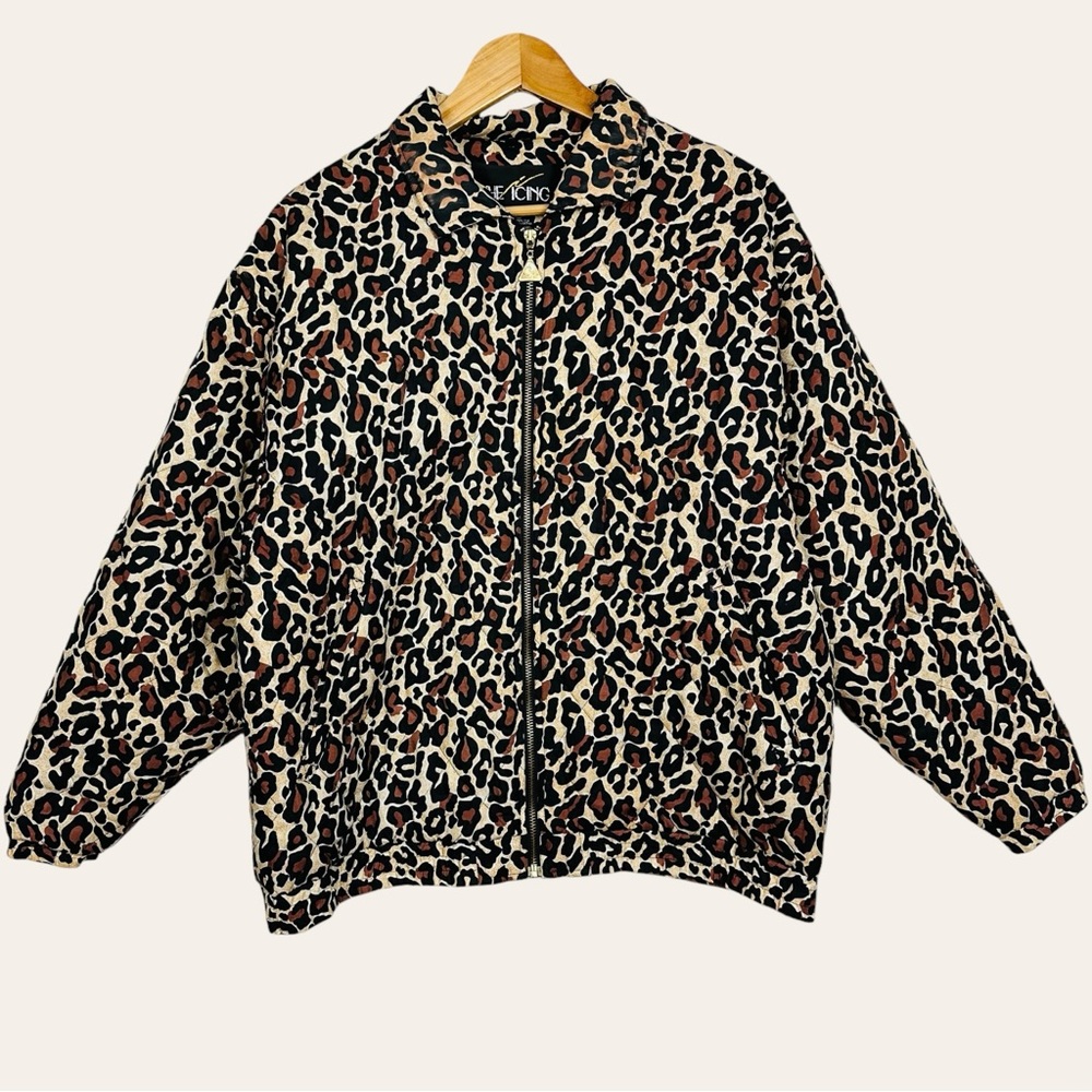 The Icing Vintage 80s Silk Animal Print Cheetah Quilted Puffer Bomber Jacket - Picture 4 of 13